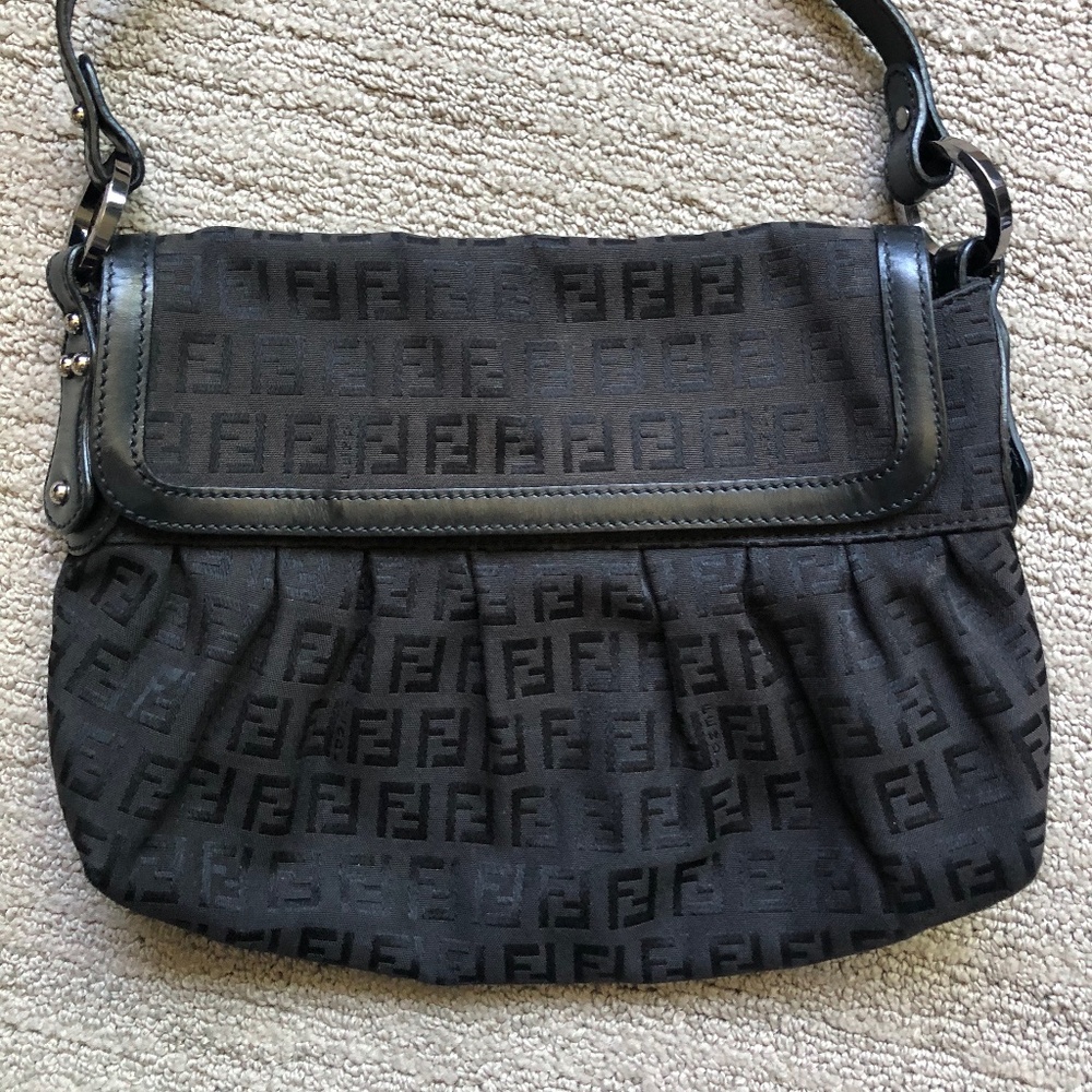 Vintage Fendi Black Zucca Shoulder Bag